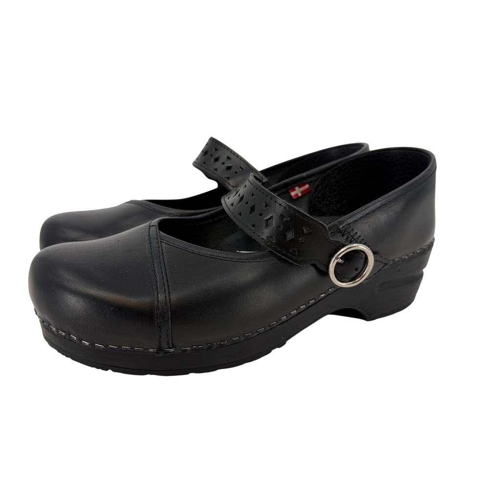 Sanita Black Leather Mary Jane Clogs Womens 40 US 8.5 - 9 Original Danish Shoes